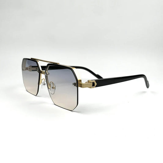Men Octagon Rimless Sunglasses Gold and Gray